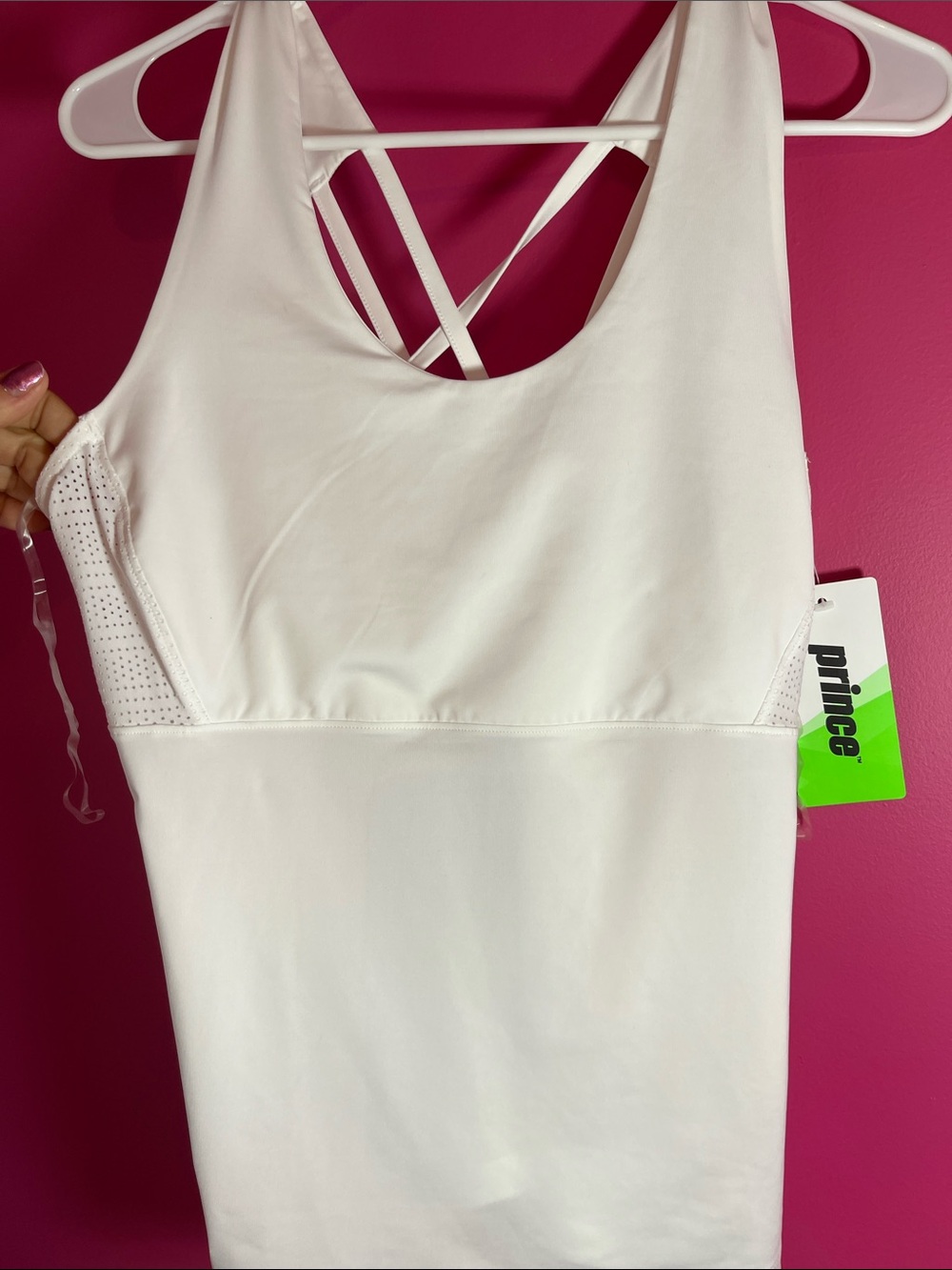 Prince White Strappy Sports Tank with Crisscross Back